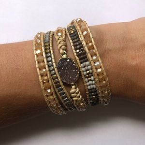 Nakamol leather wrap bracelet with druzy stone